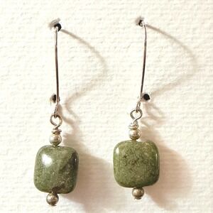 Dragon Blood Jasper Green Gemstone Kidney Wire Earrings Stephanie Aune artist